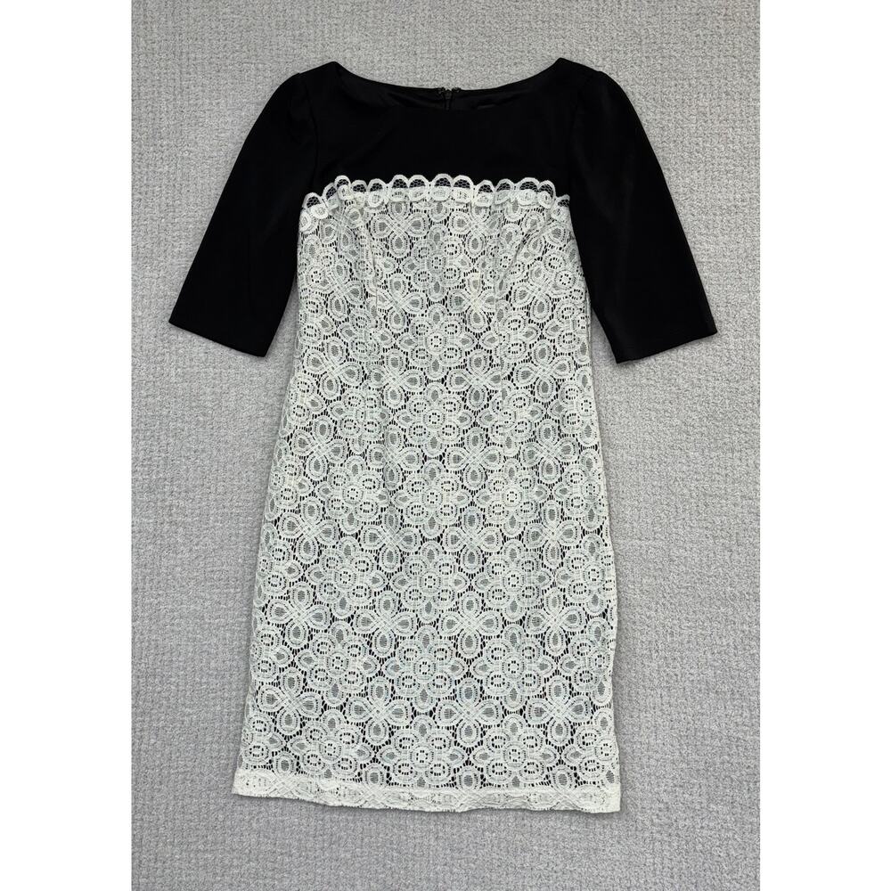 Black Saks Fifth Avenue Women's White/Black Lace Dress Size 4 #57199